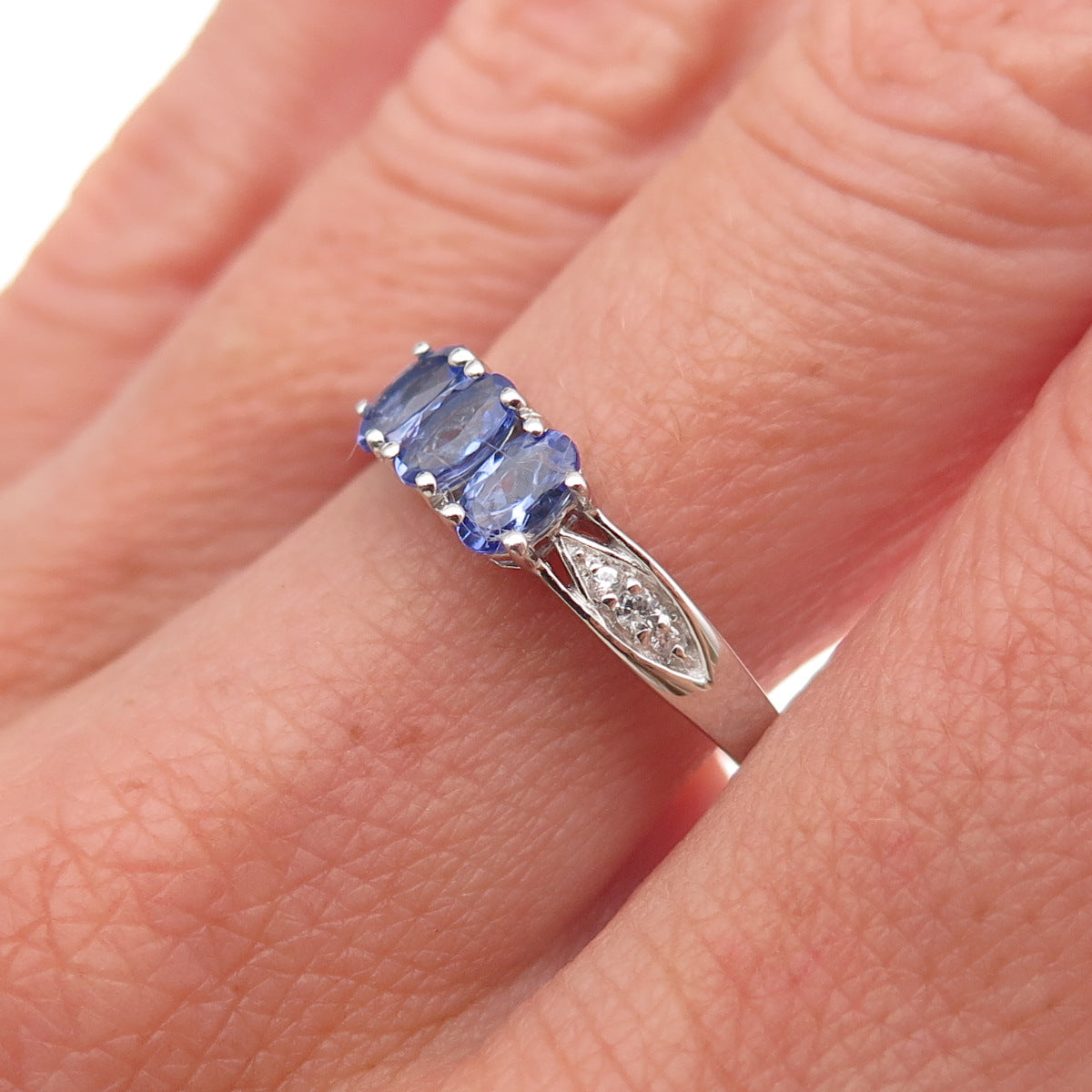 Chuck Clemency 925 Sterling Silver Real Tanzanite & White Topaz Ring Size 8.25