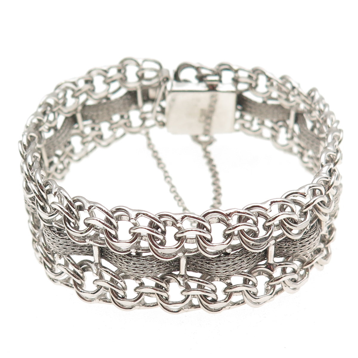 American 925 Sterling Silver Vintage Modernist Bismark & Spiga Link Bracelet 7"