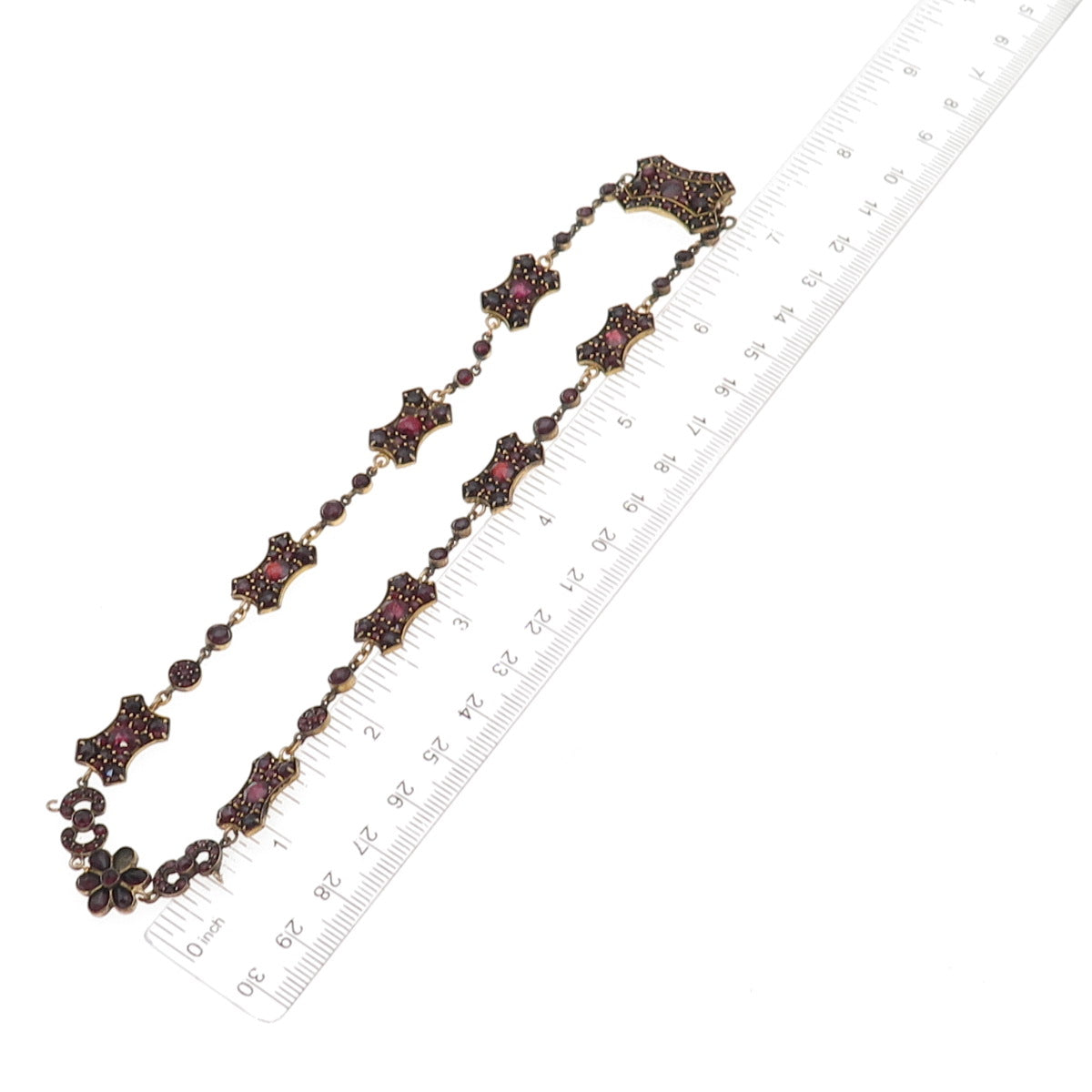 Gold Filled Antique Art Deco Real Bohemian Garnet Necklace 16" (missing stone)