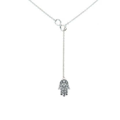 925 Sterling Silver Vintage Hamsa Amulet Lariat Adjustable Chain Necklace 16-20"