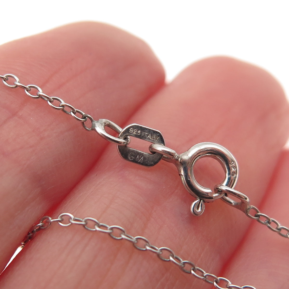 925 Sterling Silver Italy Real Diamond Modernist Drop Cable Chain Necklace 16"