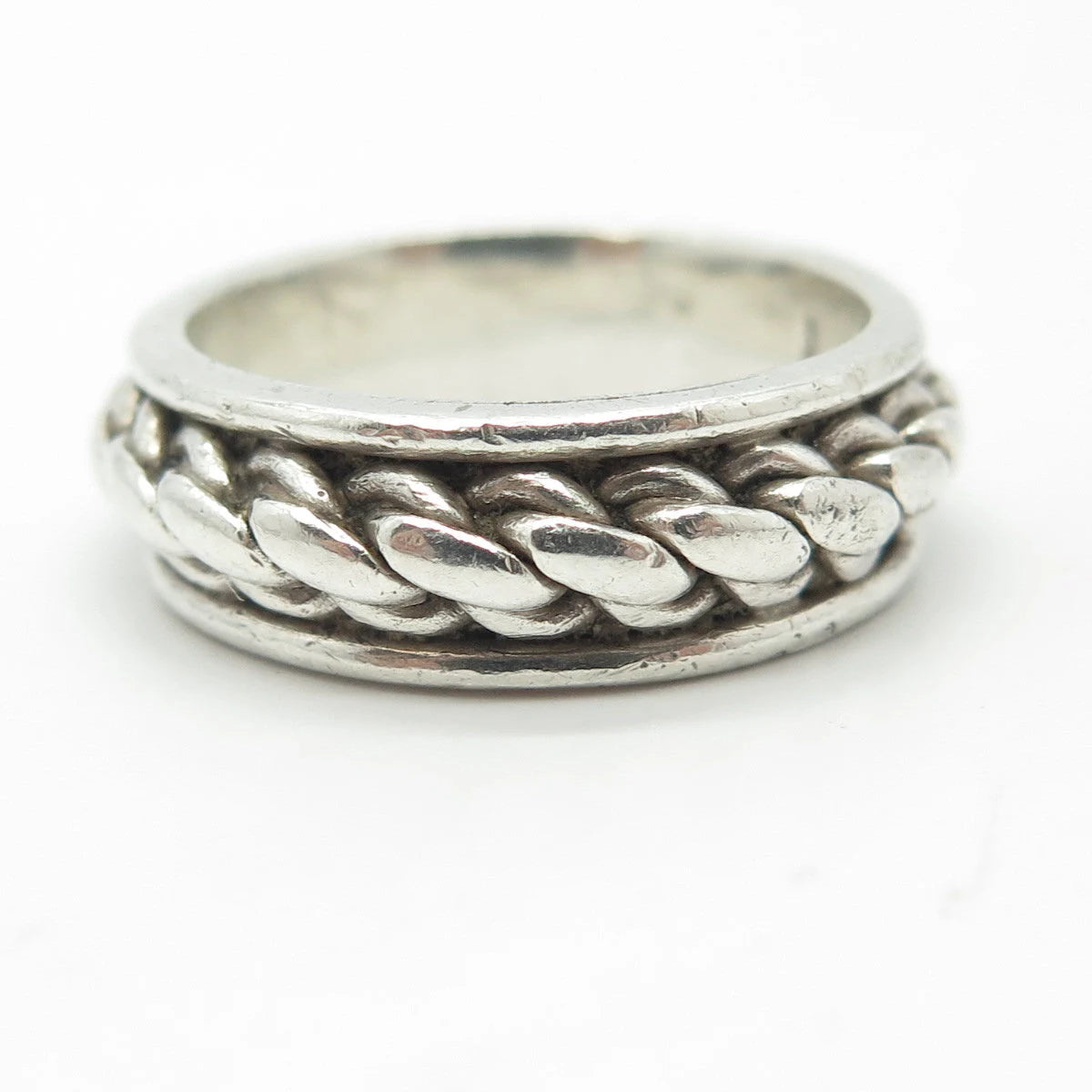 925 Sterling Silver Vintage Mexico Woven Band Ring Size 10.25