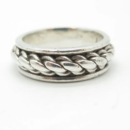 925 Sterling Silver Vintage Mexico Woven Band Ring Size 10.25