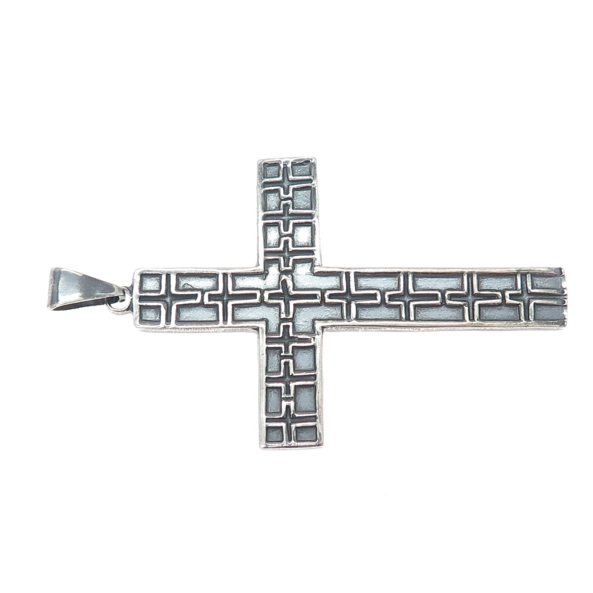 925 Sterling Silver Vintage Mexico Cross Religious Oxidized Large Pendant