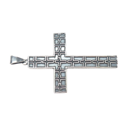 925 Sterling Silver Vintage Mexico Cross Religious Oxidized Large Pendant