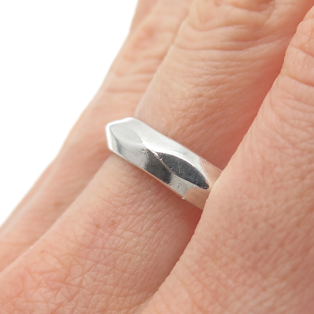 925 Sterling Silver Vintage Modernist Band Ring Size 9.25