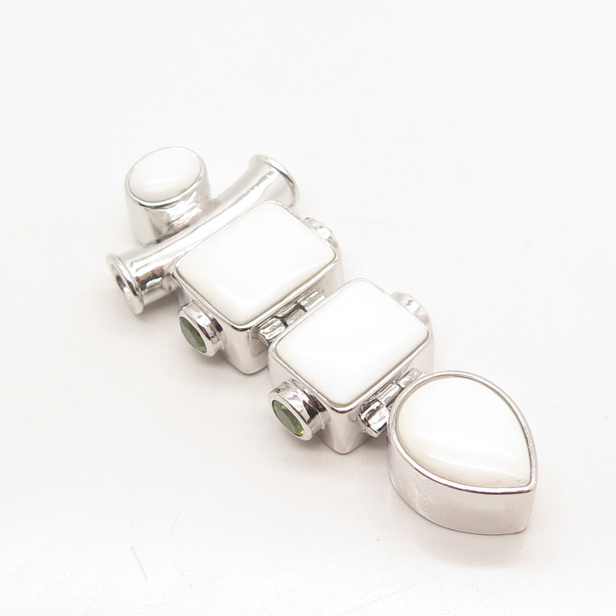 925 Sterling Silver Vintage Chapal-Zenray White Onyx & Peridot Gem Slide Pendant