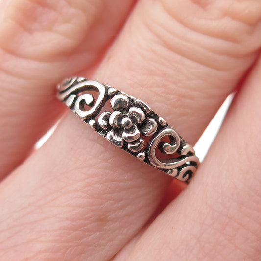 925 Sterling Silver Vintage Rose Flower Oxidized Ring Size 5