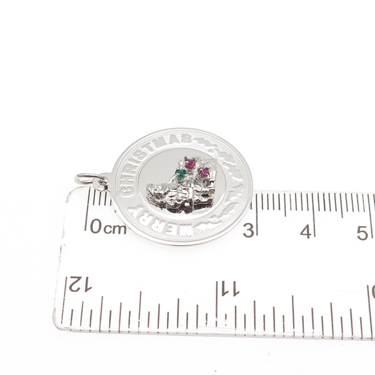 925 Sterling Silver Vintage Rhinestone Santa Merry Christmas Charm Pendant