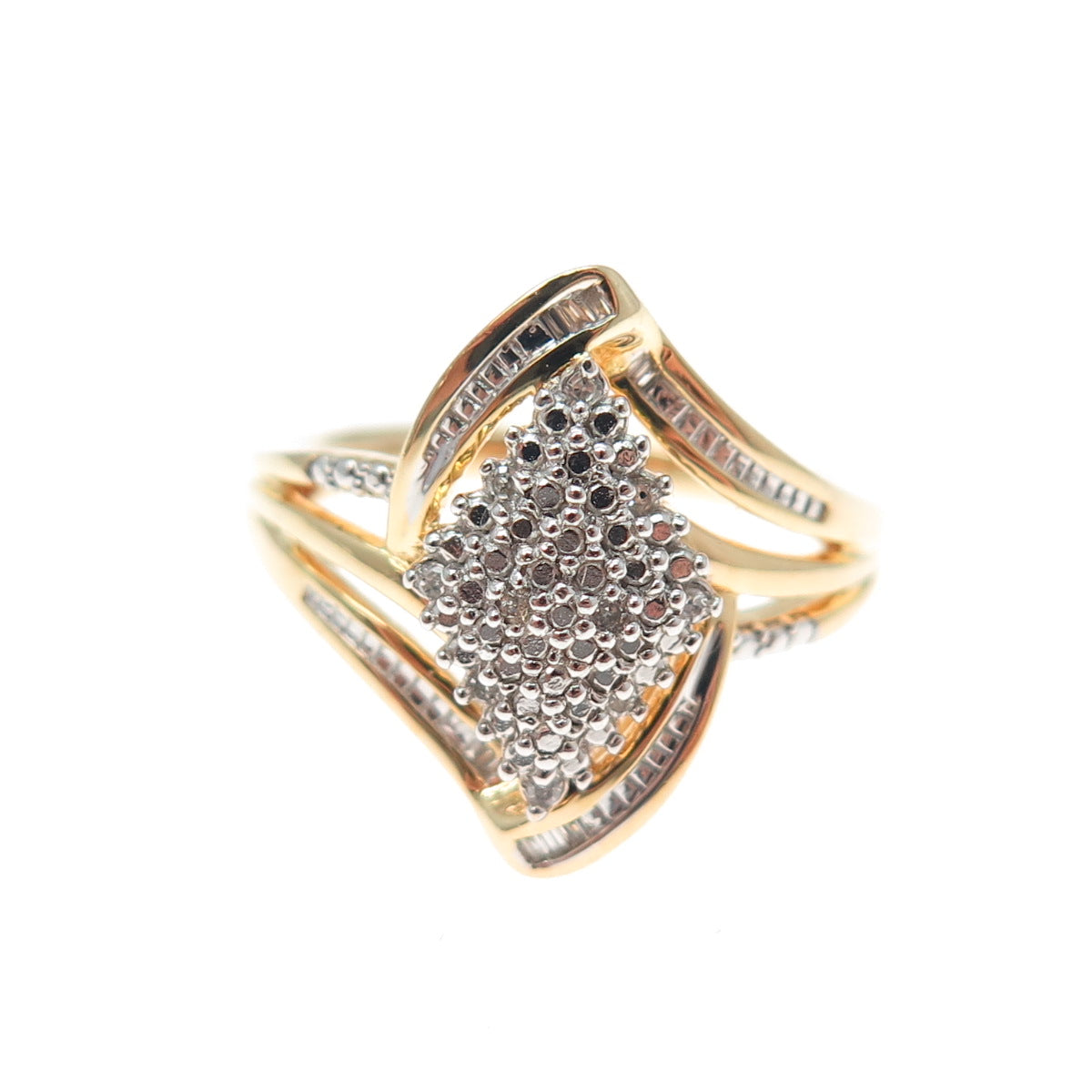 SUN 925 Sterling Silver Gold Plated Real Round-Cut Diamond Ring Size 7.25
