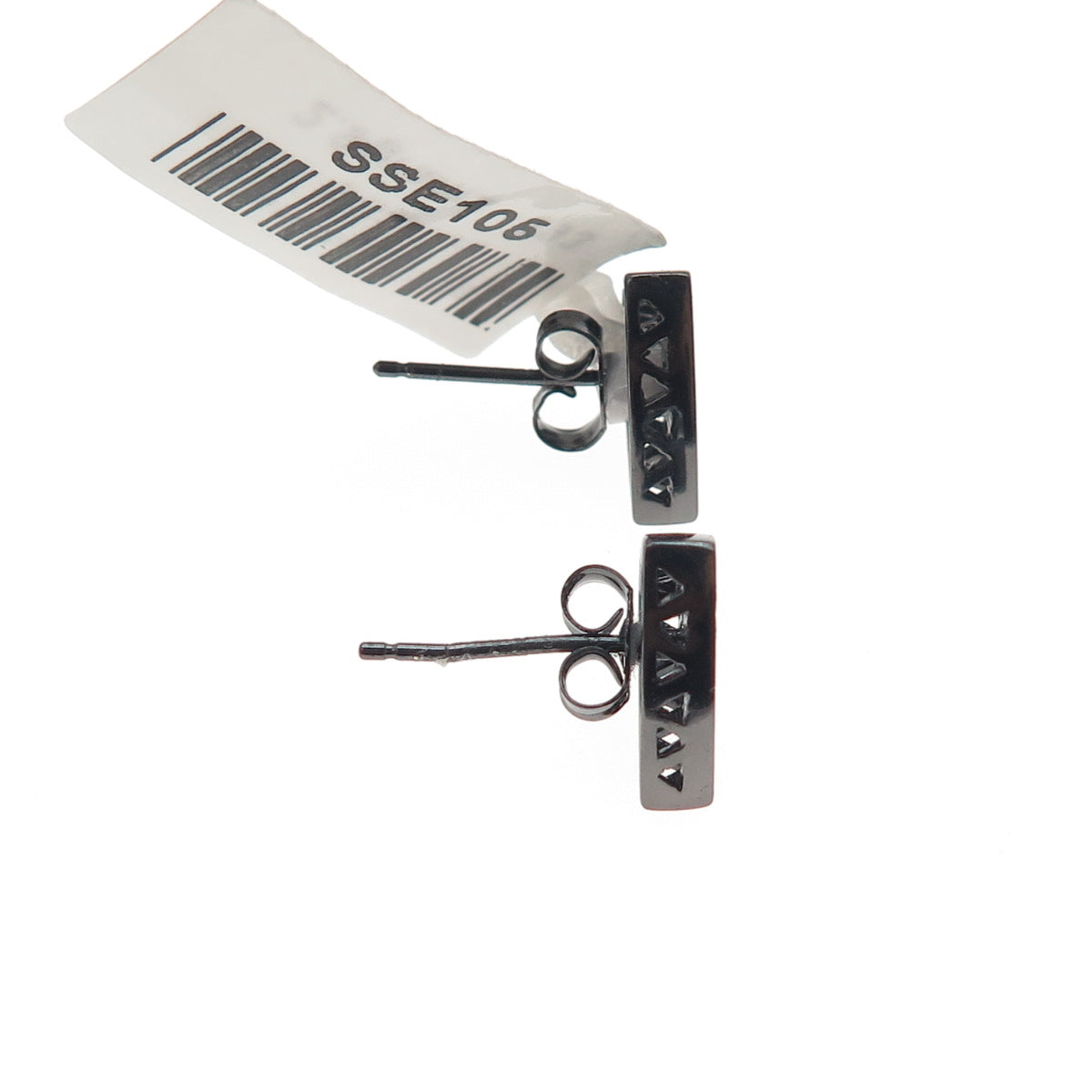 925 Sterling Silver Black Rhodium Round-Cut C Z Triangle Stud Earrings