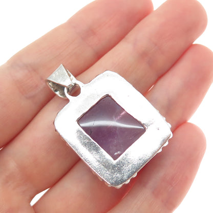 925 Sterling Silver Vintage Real Amethyst Beaded Charm Pendant