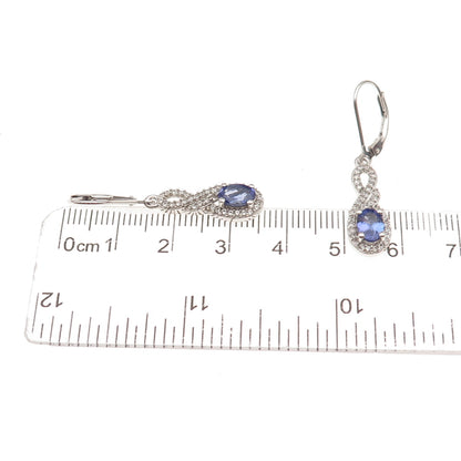 Chuck Clemency 925 Sterling Silver Real Tanzanite & White Topaz Dangle Earrings