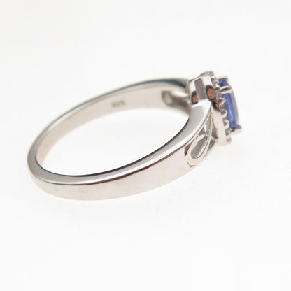 Chuck Clemency 925 Sterling Silver Real Tanzanite & White Topaz Ring Size 8
