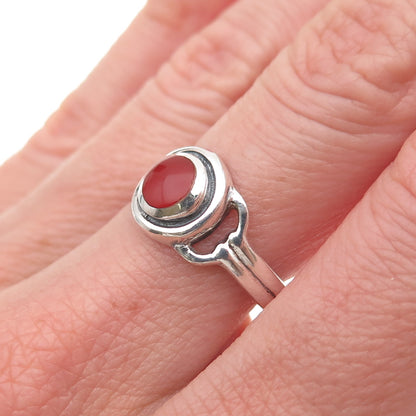 925 Sterling Silver Vintage Real Carnelian Modernist Oxidized Ring Size 7