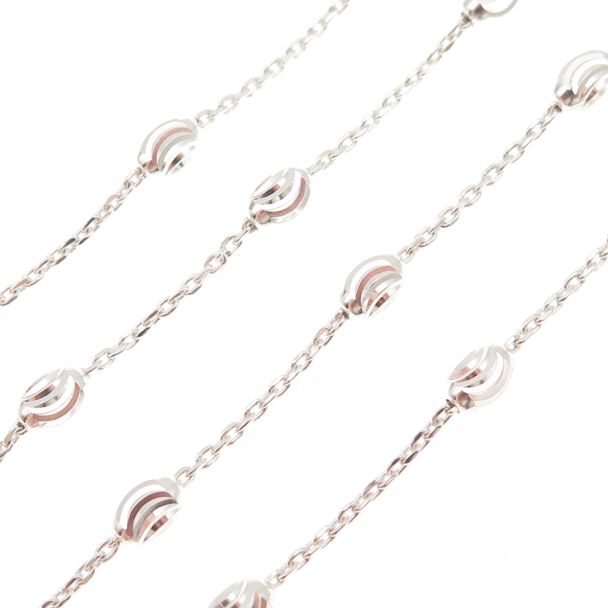 925 Sterling Silver Italy Diamond-Cut Beads Station Cable Chain Necklace 24"