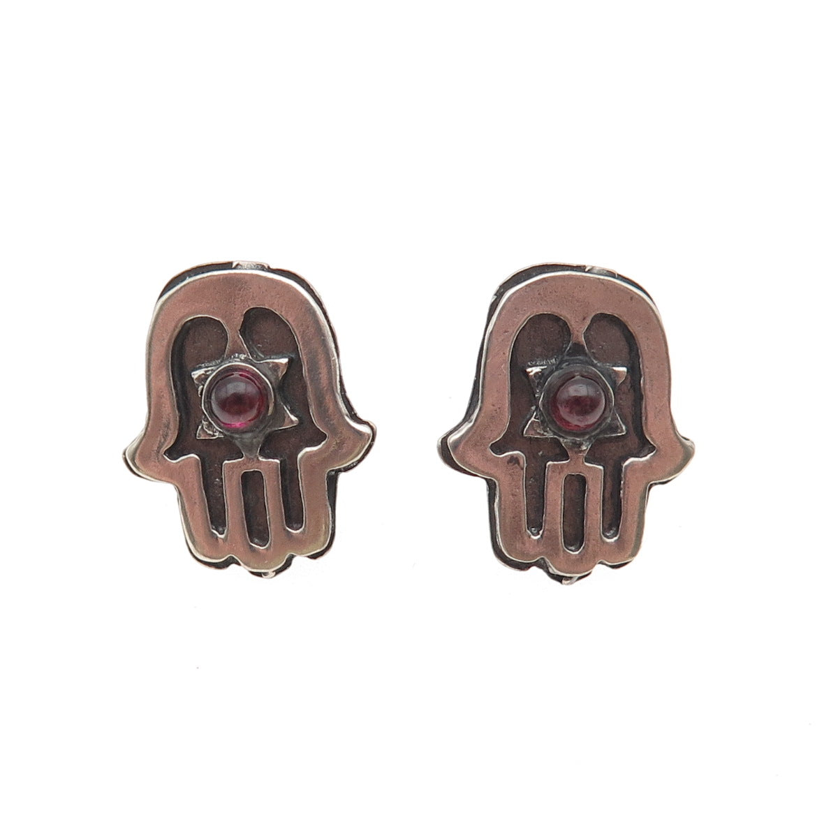 925 Sterling Silver Vintage Real Tourmaline Star of David Hamsa Judaica Earrings