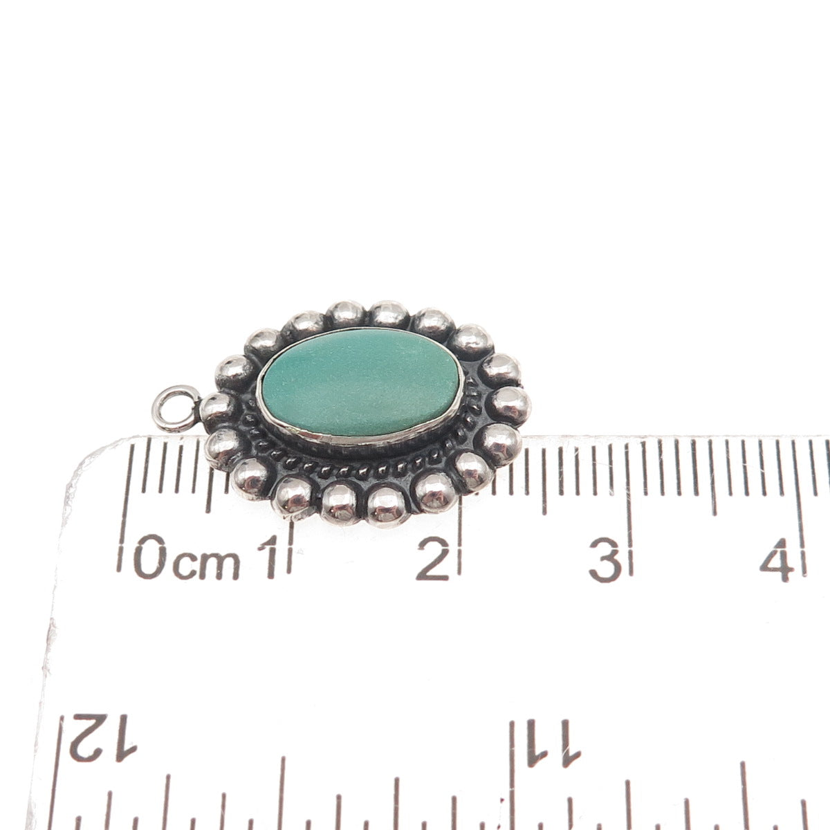 Old Pawn Sterling Silver Vintage Turquoise Floral Beaded Tribal Charm Pendant