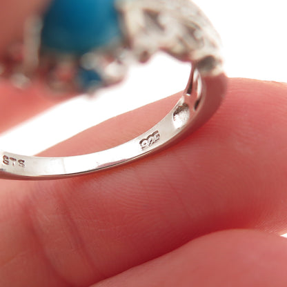 Chuck Clemency 925 Sterling Silver Real Turquoise & White Topaz Ring Size 8