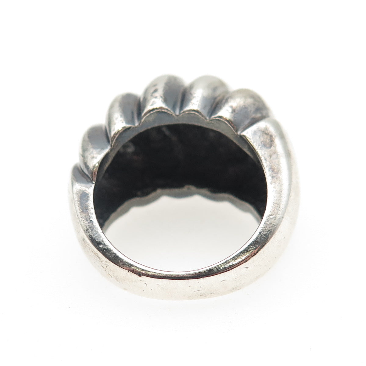 925 Sterling Silver Vintage Modernist Ribbed Dome Oxidized Ring Size 6.25
