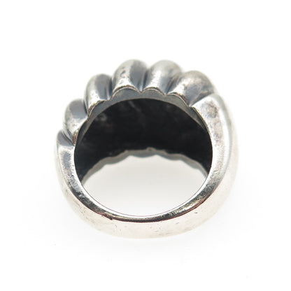 925 Sterling Silver Vintage Modernist Ribbed Dome Oxidized Ring Size 6.25