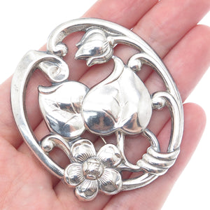 SILVERMAN BROTHERS 925 Sterling Silver Antique Art Deco Flower Pin Brooch