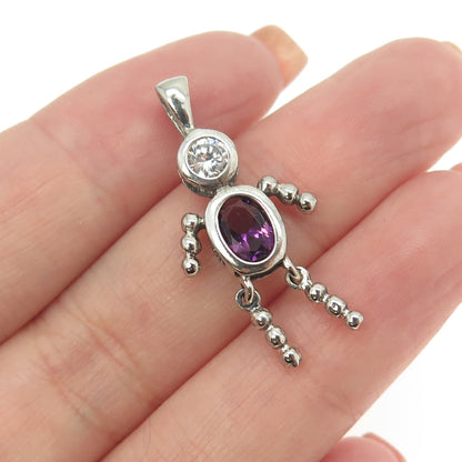 925 Sterling Silver Vintage Real Amethyst & C Z February Birthstone Boy Pendant