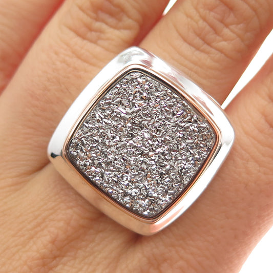 MILOR 925 Sterling Silver Vintage Italy Real Druzy Modernist Ring Size 7.25