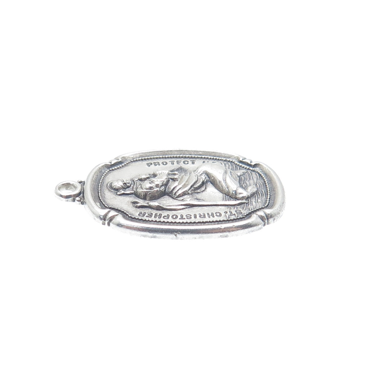 THEDA 925 Sterling Silver Antique St. Christopher Religious Oxidized Pendant