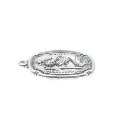 THEDA 925 Sterling Silver Antique St. Christopher Religious Oxidized Pendant