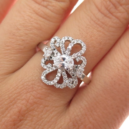925 Sterling Silver Vintage Oval & Round-Cut C Z Butterfly Ring Size 9
