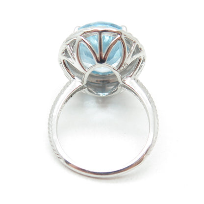 925 Sterling Silver Real Oval-Cut Blue Topaz Gem Ribbed Twisted Ring Size 6.25