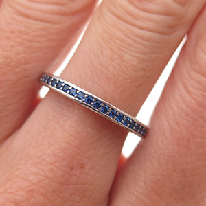 Pandora 925 Sterling Silver Enamel & Blue C Z Radiant Hearts Band Ring Size 7