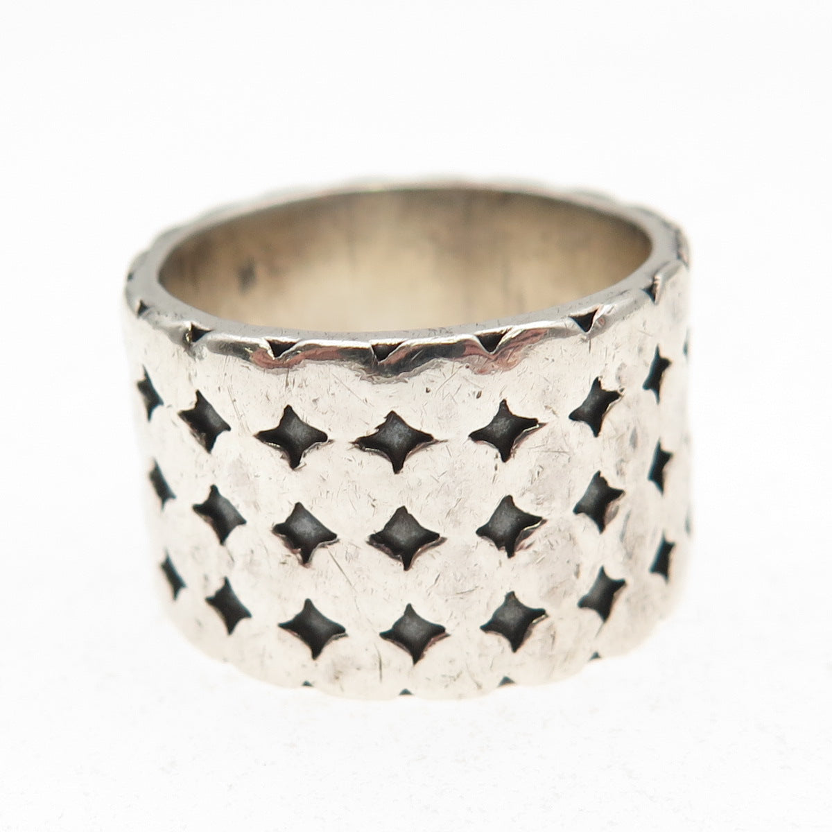925 Sterling Silver Vintage Dotted Oxidized Wide Band Ring Size 8