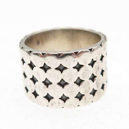 925 Sterling Silver Vintage Dotted Oxidized Wide Band Ring Size 8