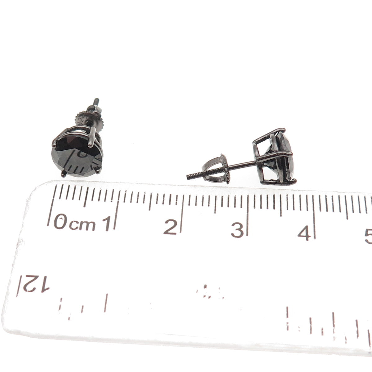 925 Sterling Silver Black Rhodium Round-Cut C Z Stud Earrings