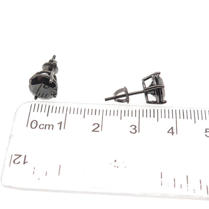 925 Sterling Silver Black Rhodium Round-Cut C Z Stud Earrings