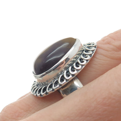 925 Sterling Silver Vintage Real Pear-Cut Tiger Eye Oxidized Ring Size 8.5