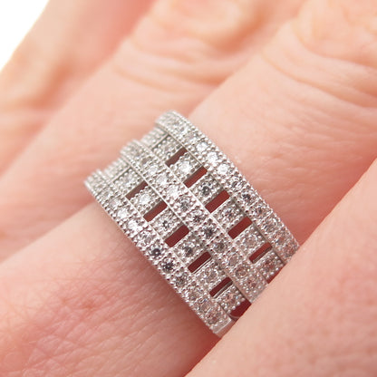 925 Sterling Silver Round-Cut C Z Sparkle Fence Ring Size 7
