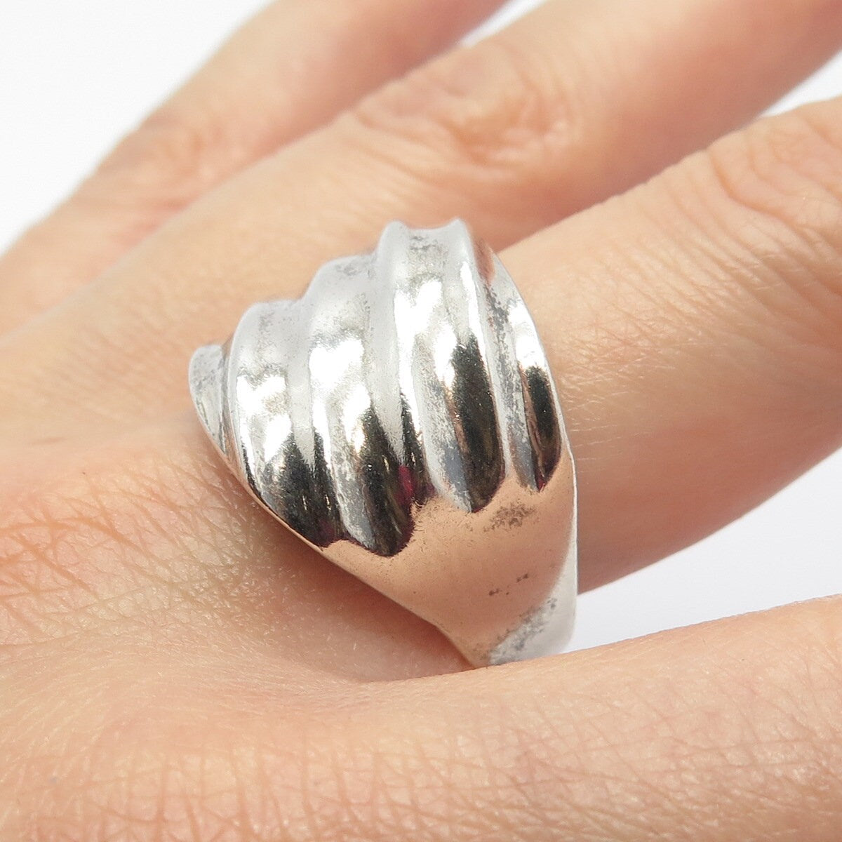925 Sterling Silver Vintage Mexico Ribbed Wide Ring Size 10