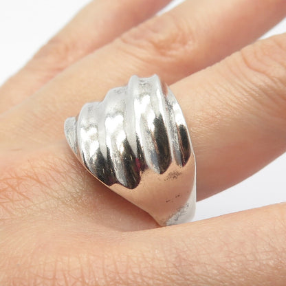 925 Sterling Silver Vintage Mexico Ribbed Wide Ring Size 10