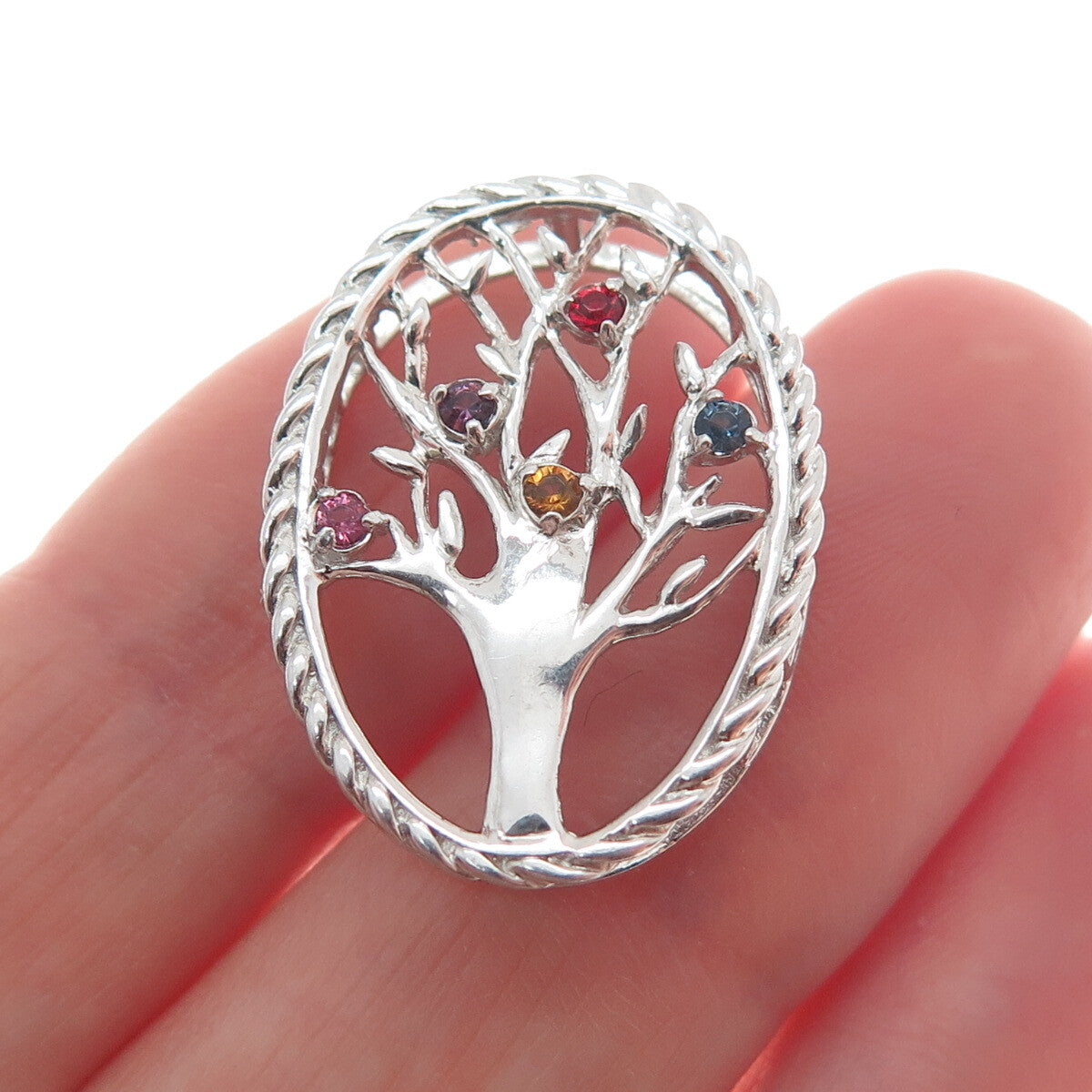 925 Sterling Silver Vintage Rhinestone Tree of Life Minimalist Slide Pendant