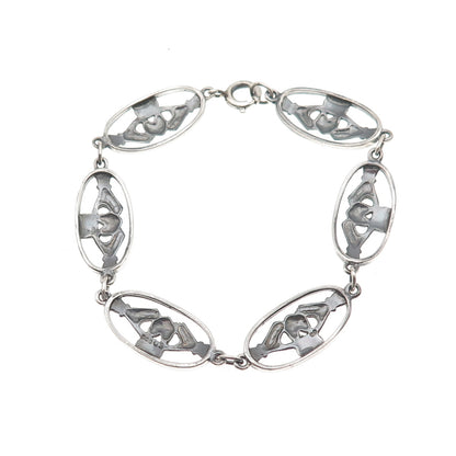 Solvar 925 Sterling Silver Vintage Irish Claddagh Link Oxidized Bracelet 7"