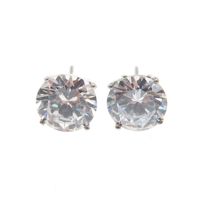 925 Sterling Silver Round-Cut C Z Stud Earrings