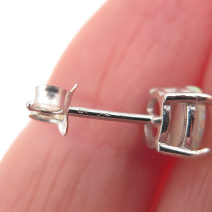 925 Sterling Silver Real Round-Cut Opal Stud Earrings