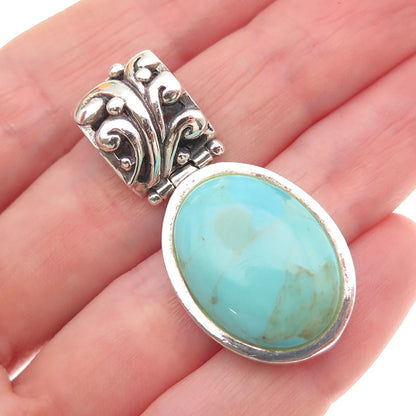 BARSE 925 Sterling Silver Vintage Real Tyrone Turquoise Floral Charm Pendant