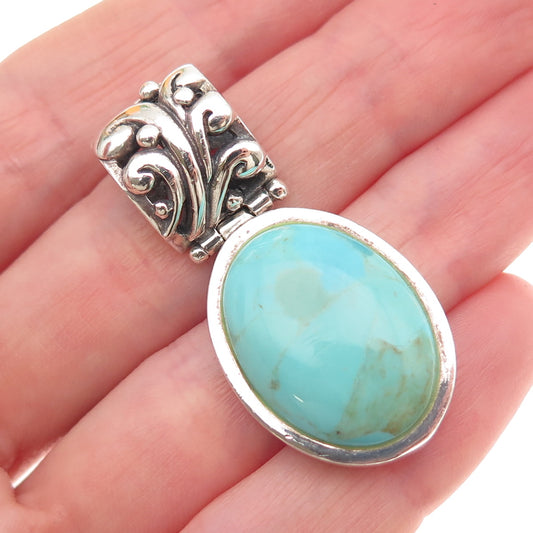 BARSE 925 Sterling Silver Vintage Real Tyrone Turquoise Floral Charm Pendant