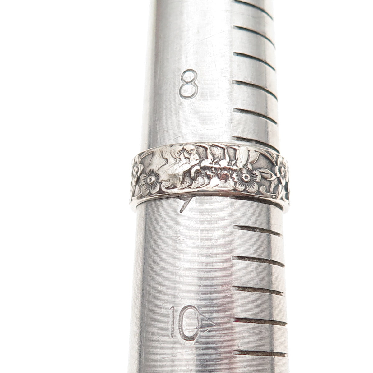 925 Sterling Silver Antique Art Deco Cherry Blossom Oxidized Ring Size 9