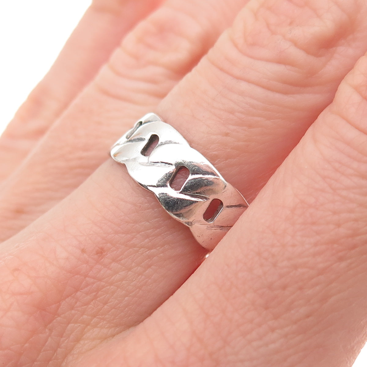 925 Sterling Silver Vintage Cuban Link Oxidized Band Ring Size 7.5