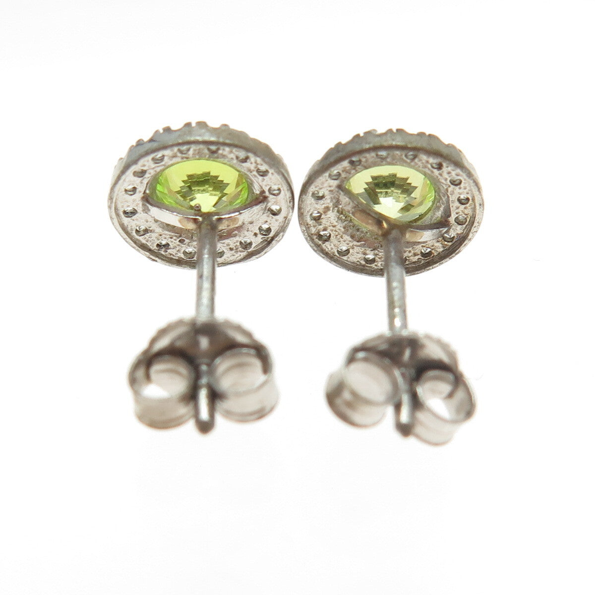 925 Sterling Silver Round-Cut Green & White C Z Stud Earrings
